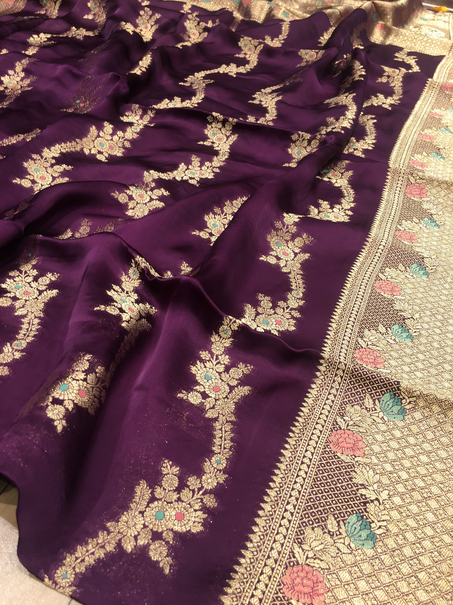 Satin crape saree