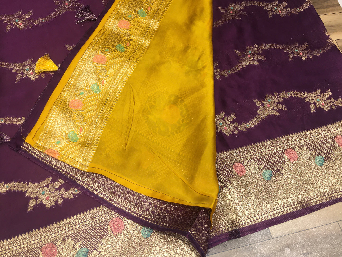 Satin crape saree