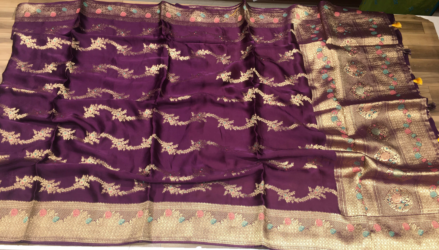Satin crape saree